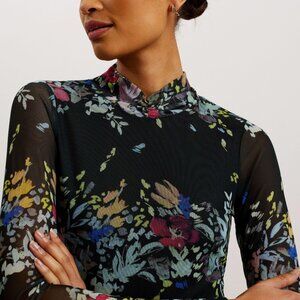 Ted Baker Black Printed Amandha Mesh Long Sleeve Top